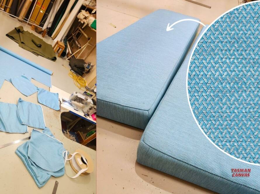 Custom marine squabs made with James Dunlop fabric by Tasman Canvas Motueka